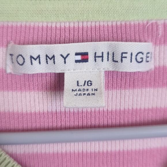 Y2K Tommy Hilfinger Cropped Preppy Tight Knit Sweater Pink Women's Size L - Picture 3 of 11